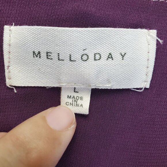 Melloday Top Womens Large Purple Crushed Velvet Ruffle Long Sleeve Blouse - Picture 2 of 9